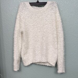 Plush White Fuzzy Crewneck Sweater for Kids